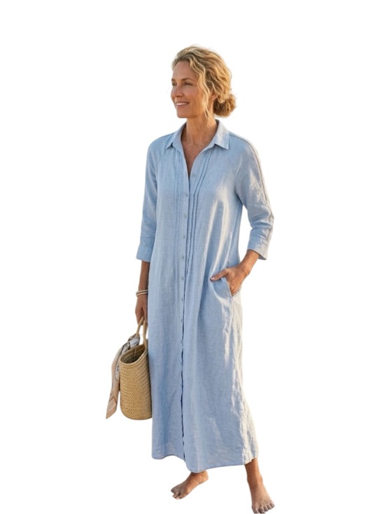 Calypso St. Barth Other - Calypso St. Barth Light Blue Linen Button-Front Maxi Coverup Dress NWOT Size XS